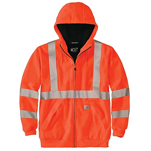 Carhartt Men's High-Visibility Rain Defender Loose Fit Midweight Thermal-Lined Full-Zip Class 3 Sweatshirt, Brite Orange, Large