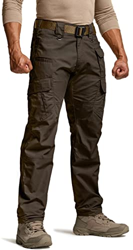 CQR Men's Tactical Pants, Water Resistant Ripstop Cargo Pants, Lightweight EDC Work Hiking Pants, Outdoor Apparel, Duratex Mag Pocket Dark Brown, 42W x 30L