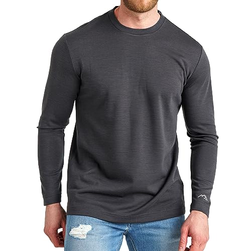 Merino Wool Base Layer Mens - 100% Merino Wool Shirts for Men Thermal Underwear Long Sleeve T-Shirt for Hiking Hunting Midweight (X-Large, 260 Dark Grey Dry Fit)
