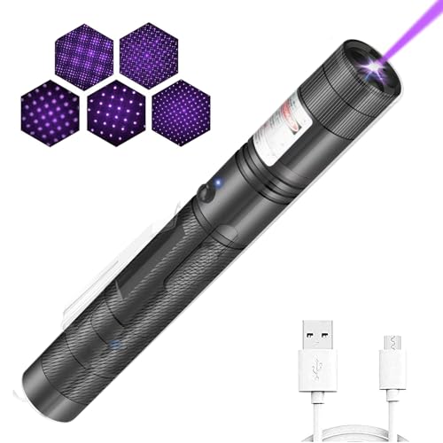 YEHUOT Long Range Tactical Blue Purple Laser Beam Flashligh with USB Charging ,Adjustable Focus Light Pointer for Night Astronomy Outdoor Camping and Hiking, Small Breeds