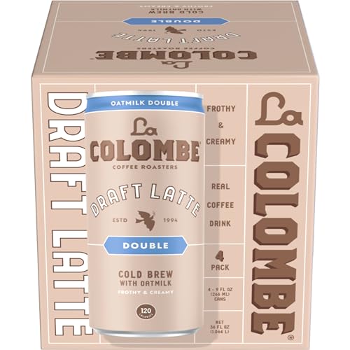 La Colombe Double Draft Latte with Oatmilk - 9 Fl. Oz. 4 Pack - 100% Arabica Brazilian Cold Brew Coffee with Nitrous-Infused Oatmilk, Dairy-Free Vegan Latte, 120mg Natural Caffeine
