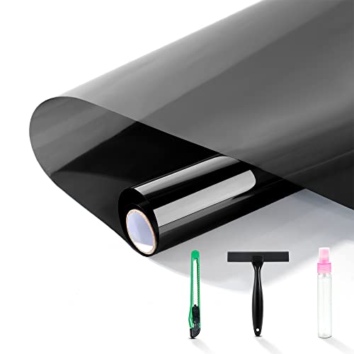 FuFin One-way Window Privacy Film with Free Installation Tools, Premium PET Material,Heat Control 99% UV Blocking and Privacy protection Window Film.Window Tint for Home Office (Black 17.5'×78.7')