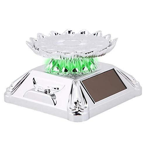 Solar Showcase, 360 Rotating Turntable Watch Phone Jewelry Ring Display Stand Rotating Display Stand Solar, Solar Powered Jewelry Display Stand Turn Table with LED Light Black Solar Powered(Silver)