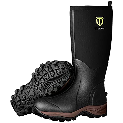 TIDEWE Rubber Neoprene Boots Men And Women, Waterproof Durable 6mm Neoprene Boot, Rain Boot Hunting Boot Arctic Outdoor Boot Men Size 8 Black