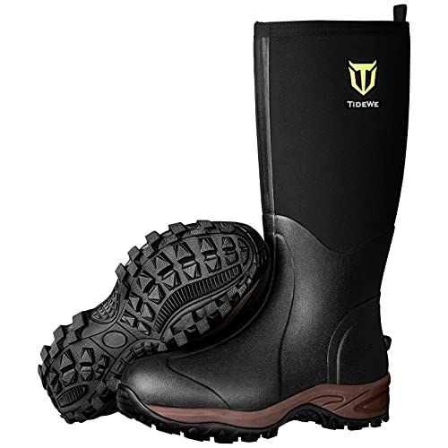 TIDEWE Rubber Neoprene Boots Men And Women, Waterproof Sturdy 6mm Neoprene Boot, Rain Boot Hunting Boot Arctic Outdoor Boot Men Size 9 Black