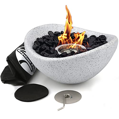 Keystone Peak Firepit - New 2023 - Concrete Tabletop Fire Pit for Indoor and Outdoor - Large Multi-Fuel Fire Bowl (11') - Small Personal Fireplace for Patio Balcony and Coffee Table - White