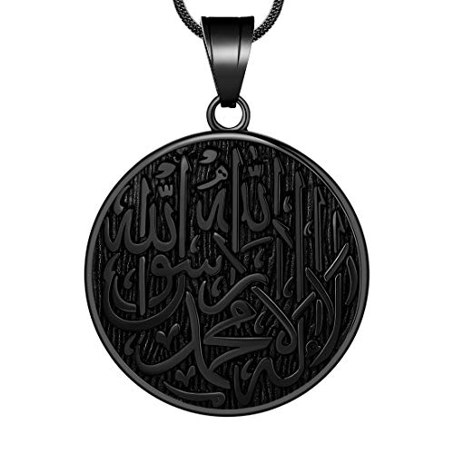 Hipunk Men Islamic Pendant Necklace - Muslim Allah Necklace Allah Necklace Mens Muslim Islam Pendant 316L Stainless Steel Islamic Arabic Gift Black Gun/18K Gold Plated Islam Jewelry SP0049B