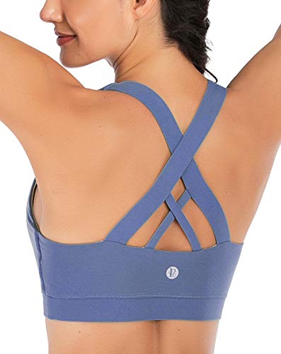 RUNNING GIRL Sports Bra for Women, Criss-Cross Back Padded Strappy Sports Bras Medium Support Yoga Bra with Removable Cups (WX2353D.Violet Storm.XL)