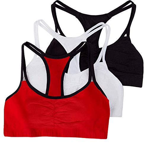 Fruit of The Loom Womens Spaghetti Strap Cotton Pull Over 3 Pack Sports Bra, Red Hot With Black/White/Black Hue, 34, 9036