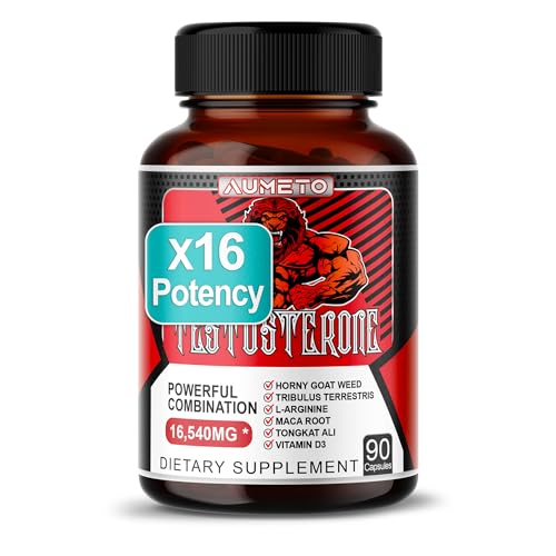 AUMETO Ultra Test Supplement 16540mg w Tribulus Terrestris, L-Arginine, Maca Root, Tongkat Ali, Vitamin D3 - Energy, Stamina, Muscle Strength Support (90 Count (Pack of 1))