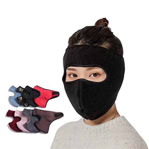 Winter Fleece Mask Warm Mask Men Women, Full Cover Face Mask Winter Bicycle Windproof Mask Breathable Face Mask (Black,One Size)