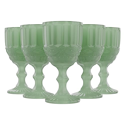 Elle Decor Set of 6 Wine Glasses | Colored Glassware Set | Colored Wine Glasses | Vintage Glassware Sets | Water Goblets for Party, Wedding, & Daily Use | Wine Glass - Set of 6 (8.4 oz) (Jade)