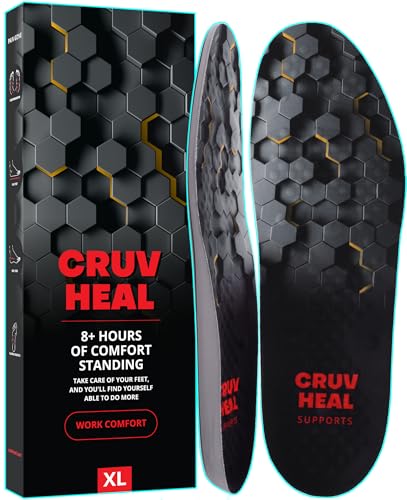 (New) Work Comfort Orthotic Insoles - Anti Fatigue Shoe Insert Men Women - Low Arch Support - Shock Absorption - Foot Pain Relief - Work Boot Insoles (Black Hexagons, XL)