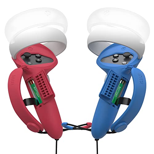 KIWI design Controller Grips Cover with Battery Opening Adjustable with Knuckle Straps, Suitable for Large Hands Compatible with Quest 2 Accessories (RD+BU)