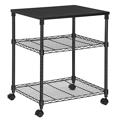 SONGMICS 3 Tier Printer Stand, Printer Table with Wheels, Rolling Printer Cart, Printer Desk with Metal Frame for Home Office, 22 x 18.1 x 26.8 Inches, Black ULGR32BK