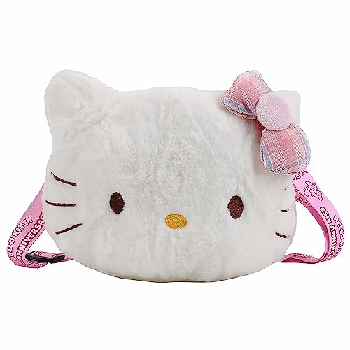 Cute Plush Crossbody Purse for Girls, Kawaii Bowknot Shoulder Bag (White)