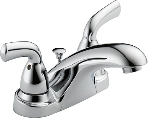 Delta Faucet Foundations Centerset Bathroom Faucet, Chrome Bathroom Sink Faucet, 2 Handle Bathroom Faucet, Plastic Drain Assembly, Chrome B2510LF-PPU