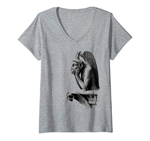 Womens Gargoyle Notre Dame Cathedral Paris France V-Neck T-Shirt