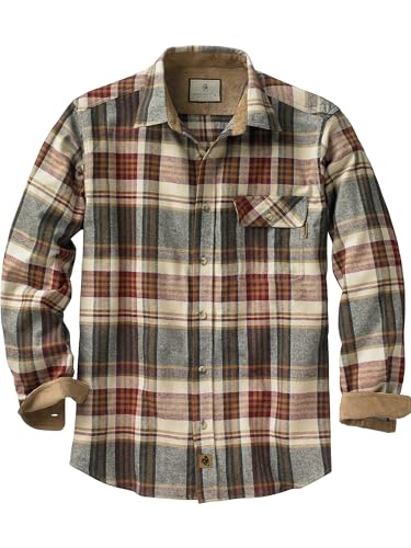 Legendary Whitetails Men's Buck Buck Camp Flannel Shirt, Long Sleeve Plaid Button Down Casual Shirt for Men, with Corduroy Cuffs, Fall & Winter Clothing, Cedarwood Plaid, Large