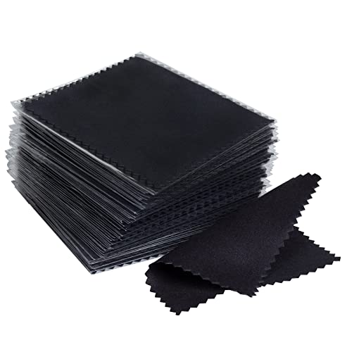 CATIFLIN 100pcs Premium Jewelry Cleaning Cloth, Silver Polishing Cloth Individually Wrapped, for Sterling Silver, Gold, Brass, Silverware, Coin, Ring, Watch and More (Black, 3.15' x 3.15')