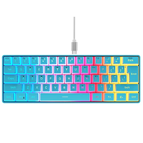 DGG 60% Wired Gaming Keyboard, Pudding Keycaps with Translucent Layer, RGB Backlit Ultra-Compact Small Keyboard, Waterproof Mini Compact 61 Keys Keyboard for PC/Mac Gamer, Typist, Travel, Blue
