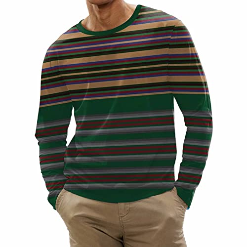 Men's Warm Long Sleeve Sweater Casual Stripe Printing Round Neck Pullover Fashion Autumn and Winter Sweatshirts