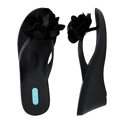 Oka-B Women's Kana Wedge Flip Flop Sandals (Licorice/Licorice, Medium-Large (8.5-9.5))