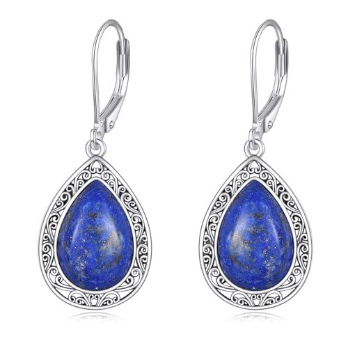 Lapis Lazuli Teardrop Earrings for Women Sterling Silver Nordic Filigree Dangle Earrings Healing Lapis Lazuli Leverback Earrings Jewelry Gifts for Girls