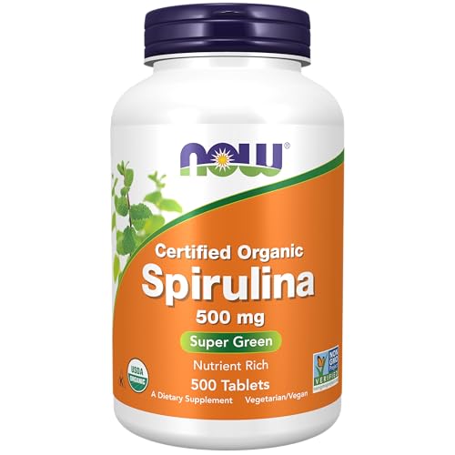 NOW Supplements, Organic Spirulina 500 mg with Vitamins, Minerals and GLA (Gamma-Linolenic Acid), 500 Tablets