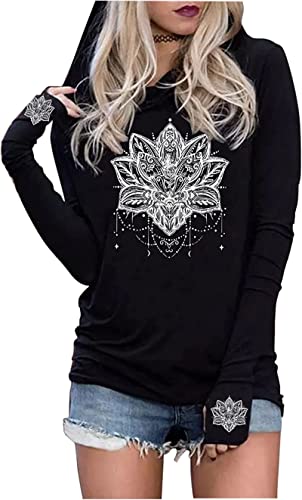 MHTOR Live by The Sun Love by The Moon Hoodie Women's Sun and Moon Casual Long Sleeve Sweatshirt Round Neck Pullover Tops(Large,Black-2)