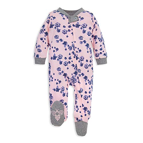 Burt's Bees Baby baby girls & Play, Organic One-piece Romper-jumpsuit Pj, Zip Front Footed Pajama and Toddler Sleepers, Indigo Flowers, 6-9 Months US