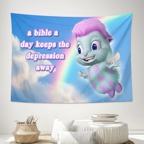 OLMSOL A Bibble A Day Keeps The Depression Away Tapestries Funny Bible Tapestry Meme Poster Backdrop Banner Wall Art Room Decor Aesthetic For Teen Girls Bedroom Dorm Party Gifts 40'x24'