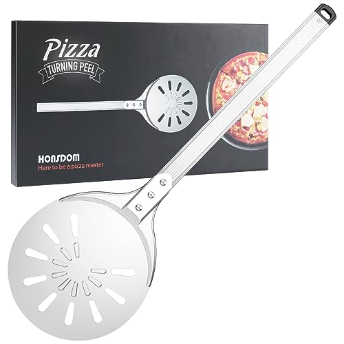 Pizza Turning Peel, 8-inch Pizza Turner Spinner, Perforated Aluminum Pizza Peel Long Handle, Pizza Oven Accessories