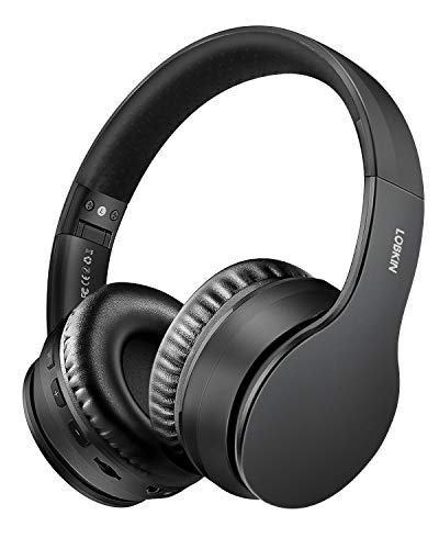 LOBKIN Foldable Headband Headphone with Mic & Audio,Hi-Fi Stereo Wireless Headset,Noice Reduce Soft Earmuffs, TF Card MP3 FM Radios for Meeting Business, Class, Traval Over Ear Headphones (Black)