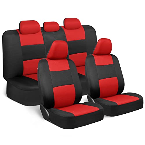 BDK PolyPro Car Seat Covers Full Set in Red on Black – Front and Rear Split Bench Seat Covers, Easy to Install, Accessories for Auto Trucks Van SUV