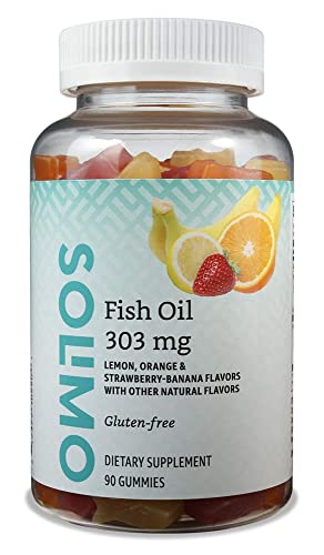Amazon Basics Fish Oil 303 mg, Lemon, Orange & Strawberry-Banana flavors, 90 Gummies (2 per Serving), EPA and DHA Omega-3 fatty acids (Previously Solimo)