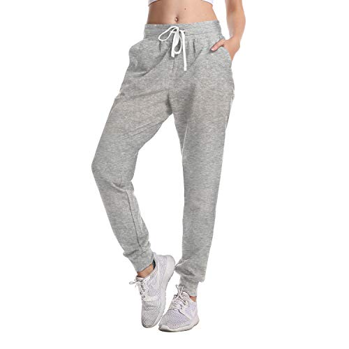 DAYOUNG Women's Sweatpants Yoga Jogger Running Pants Lounge Loose Drawstring Waist with Zipper Pockets YWK24-Light Grey-S