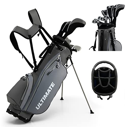 Tangkula Complete Golf Clubs Package Set 10 Pieces for Men & Women Right Hand, Includes 460cc Alloy Driver, 3# Fairway Wood, 4# Hybrid, 6#, 7#, 8#, 9# & P# Irons, Free Putter, Stand Bag (Grey)