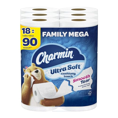 Charmin Ultra Soft Cushiony Touch Toilet Paper, 18 Family Mega Rolls = 90 Regular Rolls