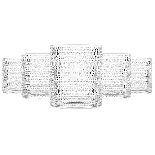 cosnou Glassware Set of 6, 14 OZ/420ml Hobnail Kitchen Glassware, Embossed Vintage Glass for Water, Cocktail, Soda, Beverage, Juice