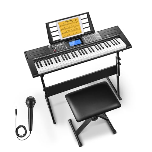Donner 61 Key Keyboard Piano, Electric Piano Keyboard Kit with 249 Voices, 249 Rhythms - Includes Piano Stand, Stool, Microphone, Gift for Beginners, Black (DEK-610S)