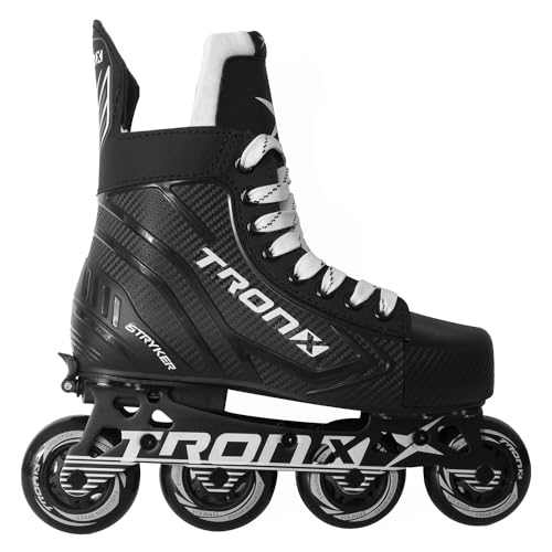 TronX Stryker Adjustable Senior Intermediate Junior Youth Roller Inline Hockey Skates, 2024 New Model (JR Skate 2-5 (Shoe Size 3.5-6.5))