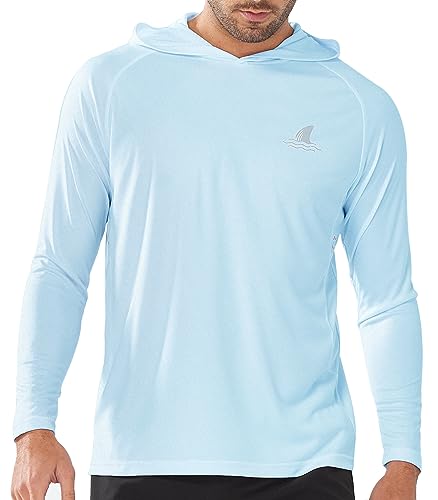 NORTHYARD Men's UPF 50+ Hoodie Shirts Rash Guard Long Sleeve Sun Protection SPF Swim Shirt UV for Running Hiking Fishing SkyBlue L