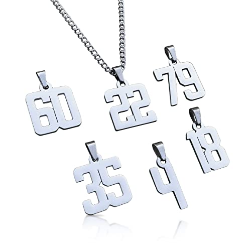 Elite Athletic Gear 00-99 Custom Number Pendant With Chain Necklace - Stainless Steel (22)