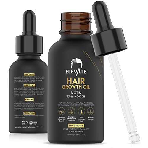 ELEVATE Hair Growth Serum - Biotin Hair Growth Oil & 5% Minoxidil Treatment for Stronger Thicker Longer Hair – Natural Hair Growth Thickening Treatment - Stop Thinning & Hair Loss for Men & Women 1oz