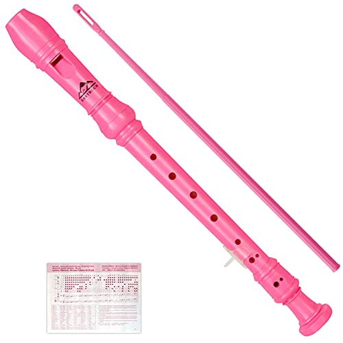 Eastrock Recorder Instrument German Style Soprano Recorder Pink 3 Pieces for Beginners with Cleaning Rod, Fingering Chart, Packing Bag, Thumb Rest