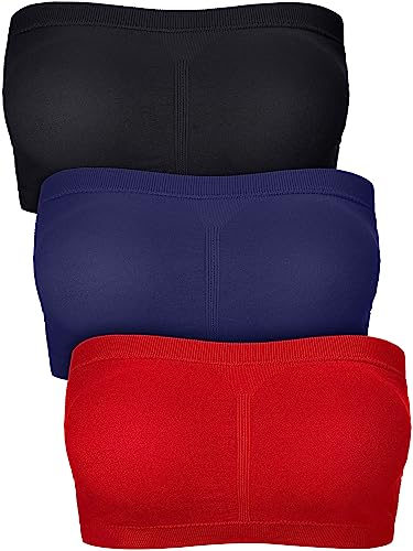 Women Bandeau Bra Padded Strapless Bralette Bra Seamless Bandeau Tube Top Bra (Black, Wine Red, Navy Blue, XX-Large)