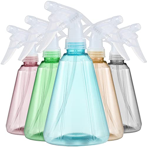 Spray Bottles Pack of 5 Water Squirt Bottle 17 oz Adjustable Empty Plastic Storage Container for Cleaning Solutions, Gardening, Pets, Plants, Hair Misting, Leak Proof, BPA Free, 5 Colors