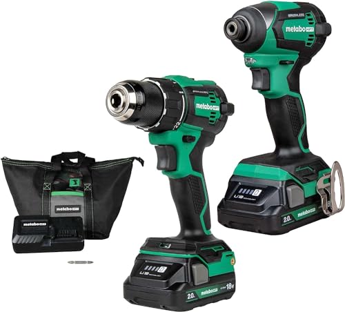 Metabo HPT 18V MultiVolt Cordless Brushless Driver Drill & Impact Driver Combo Kit, Includes 2 Lithium-Ion Batteries, Case and Charger, Lifetime Tool Warranty, Lightweight Power Tool set, KC18DEXQB