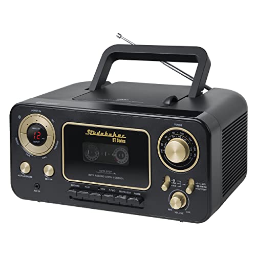Studebaker Bluetooth Portable Stereo CD, AM/FM Stereo Radio and Cassette Player/Recorder (Black & Gold)